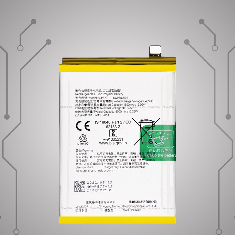 Safa Original Mobile Battery For Realme 9i 5G / C33 / C35 / C31 / C30 / C30S-5000MAh (BLP877)