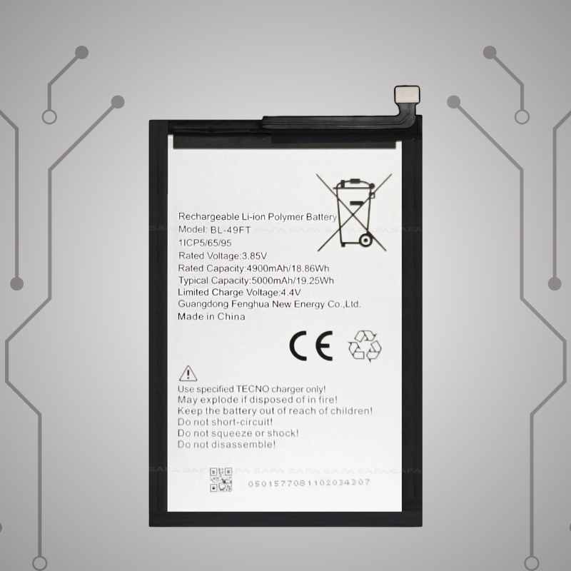 Safa Original Mobile Battery For TECNO SPARK GO 2020 / SPARK GO 2021 / SPARK GO 2022-5000MAh (BL_49FT)