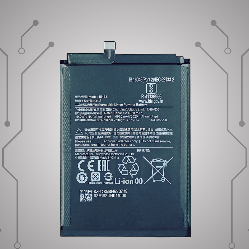 Safa Original Mobile Battery For Redmi Note 10 Pro/Redmi Note 10 Pro Max-5020MAh (BN-53)
