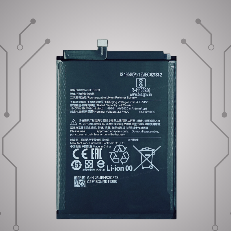 Safa Original Mobile Battery For Redmi Note 9 Pro Max/POCO M2 Pro-5020MAh ( BN53- BATTERY)