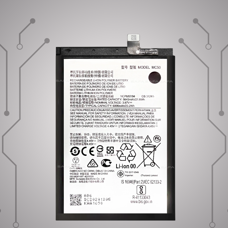 Safa Original Mobile Battery For Motorola Moto G60/G40 Fusion /G9 Power-6000MAh (MC50)