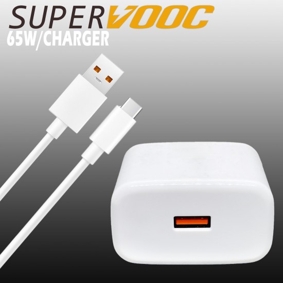 SAFA 65W Realme SuperVooc Super Fast Charger With Data Cable (White)