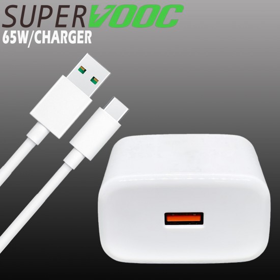 SAFA 65W OPPO SuperVooc Super Fast Charger With Data Cable (White)