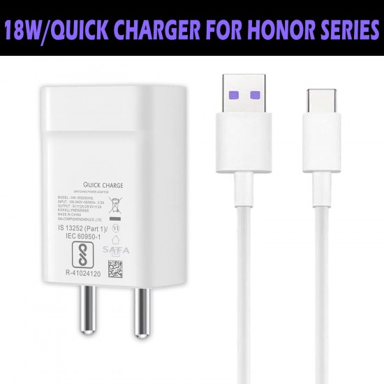 SAFA 18W Honor Quick Charge Fast Charger With Data Cable (White) 