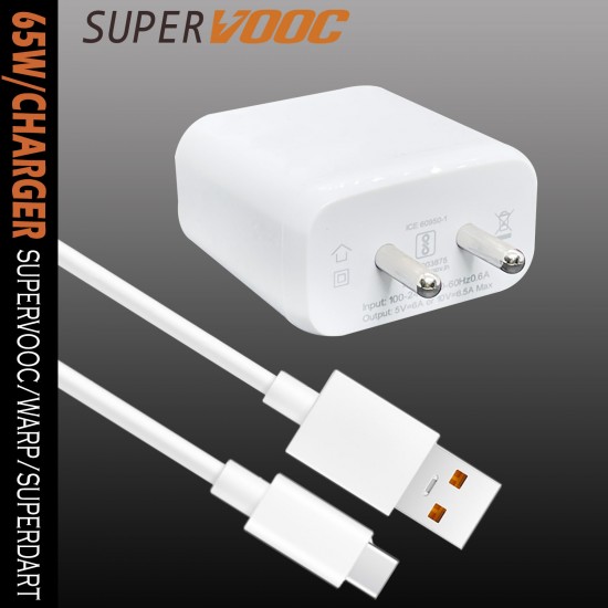 SAFA 65W Realme SuperVooc Super Fast Charger With Data Cable (White)