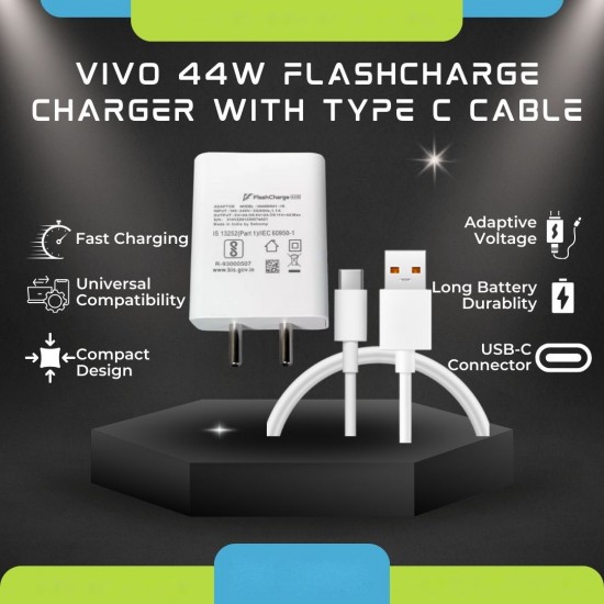 SAFA 44W VIVO / iQOO FlashCharge Fast Charger With Data Cable (White) 