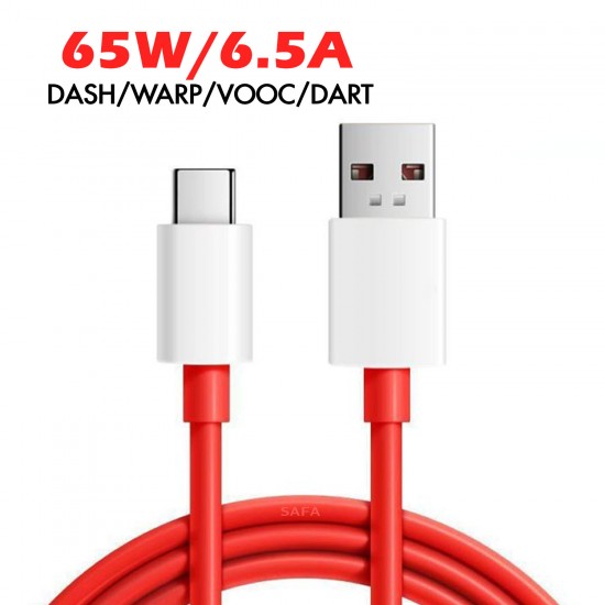 SAFA ONEPLUS 65W SUPERVOOC USB TYPE C SUPER FAST CHARGING CABLE (1M, Red)