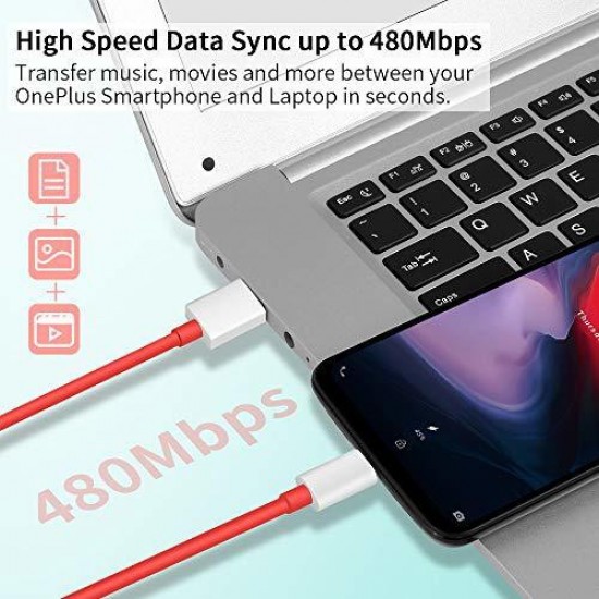 SAFA ONEPLUS 65W SUPERVOOC USB TYPE C SUPER FAST CHARGING CABLE (1M, Red)