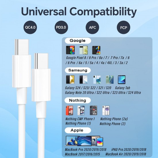 SAFA GOOGLE PIXEL 50W TYPE-C TO TYPE-C FAST CHARGING CABLE (1M, White)